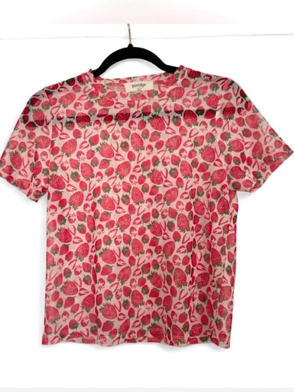Anthropologie Porridge Strawberry Print Sheer Short-Sleeve Mesh Tee - Size XS